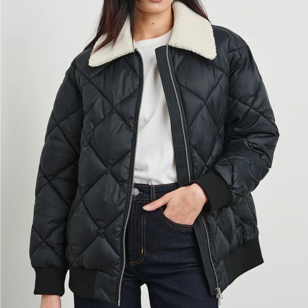 Rails Quilted Black Puffer with Cream Collar